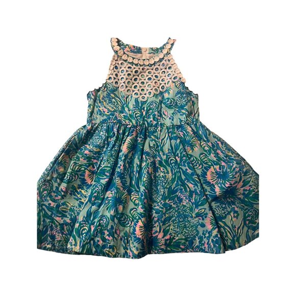 Lilly Pulitzer Kinley Dress Girls Size 3 Surf Blue Coral of the Story Excellent - Picture 4 of 8